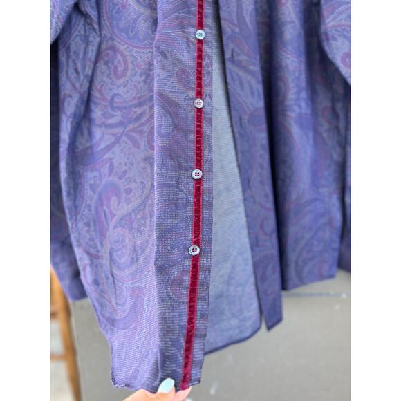 Bugatchi Uomo Men's XL Purple Paisley Print Long Sleeve Casual Button-Down Shirt - Picture 5 of 14